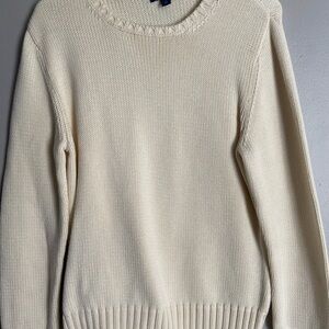 Lands' End Cream Crew Neck Sweater Timeless Design